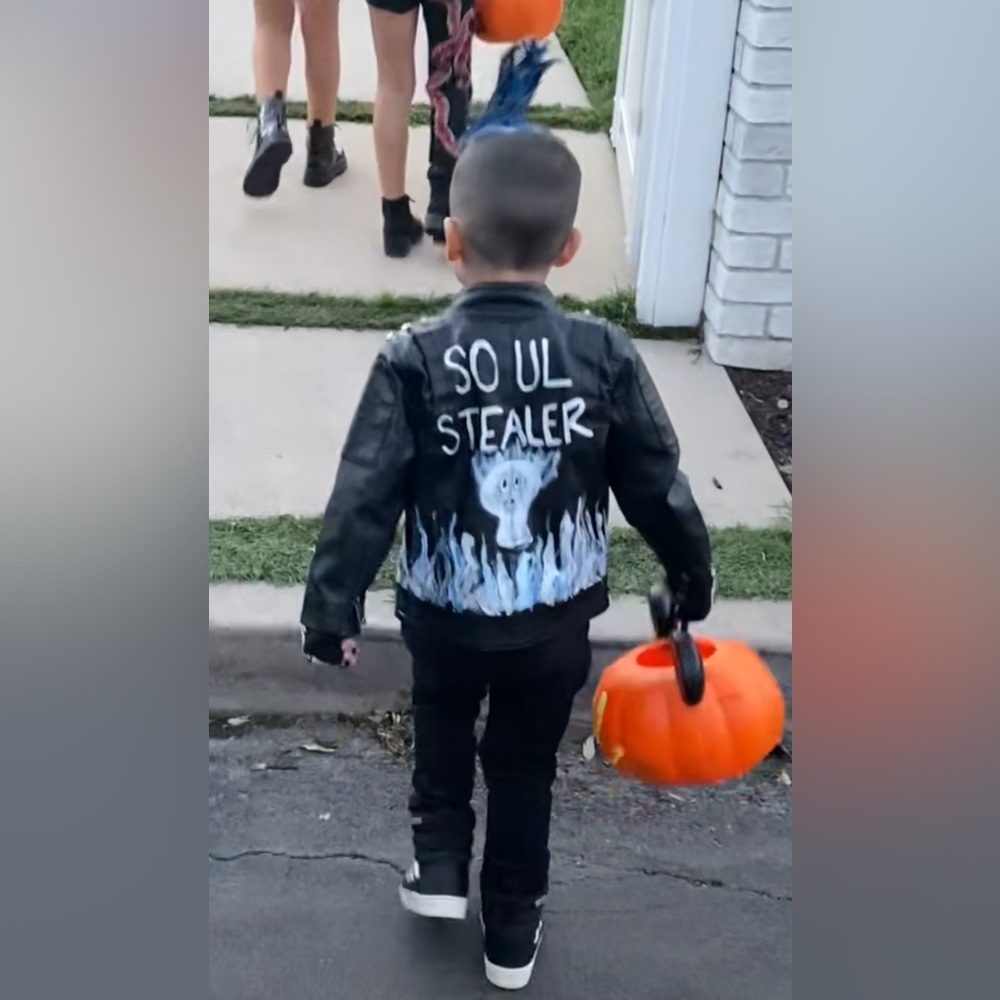 Black Leather Jacket with Handpainted Design (for Hades costume)